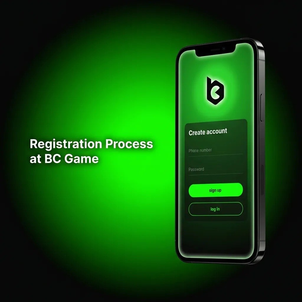 BC Game registration form showing sign-up button, email field, password creation, and currency selection for Indian players